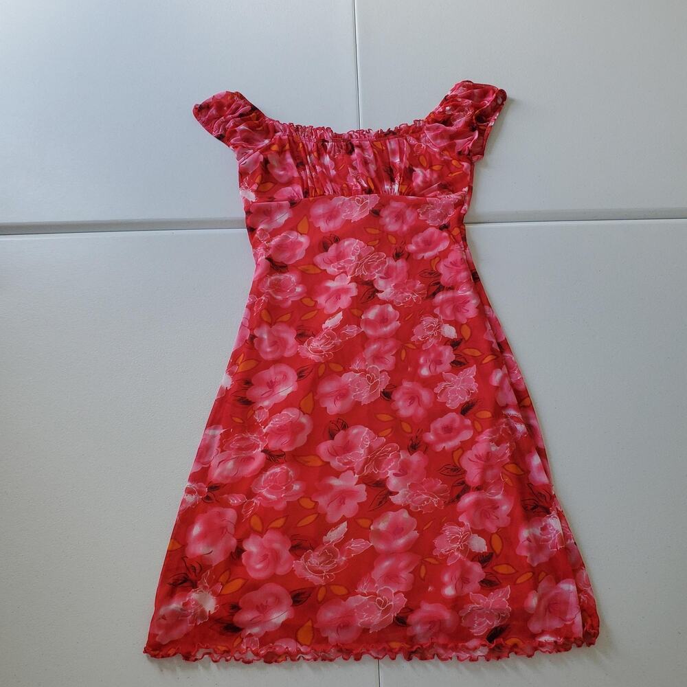 Y2K Babydoll Dress Womens Small Whimsy Fairy Romantic Red Floral Lettuce Vampire
